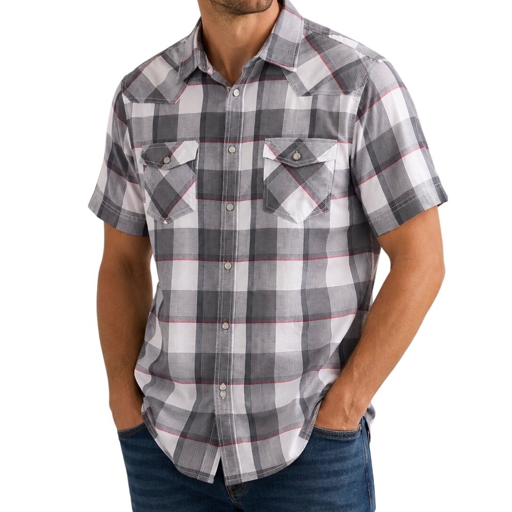 Mossimo Grey Plaid Button Down Shirt Mens Medium Athletic Fit Western